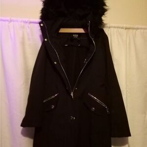 Guess Black Jacket with Faux Fur Trim Removable Hood